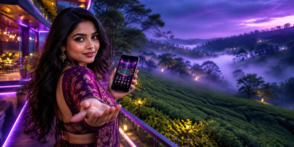 সিলেটের চা বাগানের পটভূমিতে মোবাইলে ক্যাসিনো গেম উপভোগ করছেন একজন ব্যবহারকারী